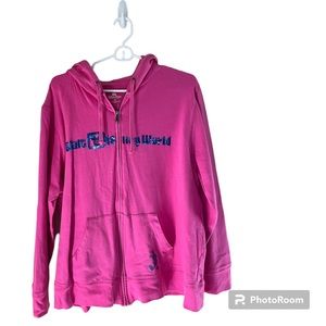 Pink Hoodie with Blue Accents